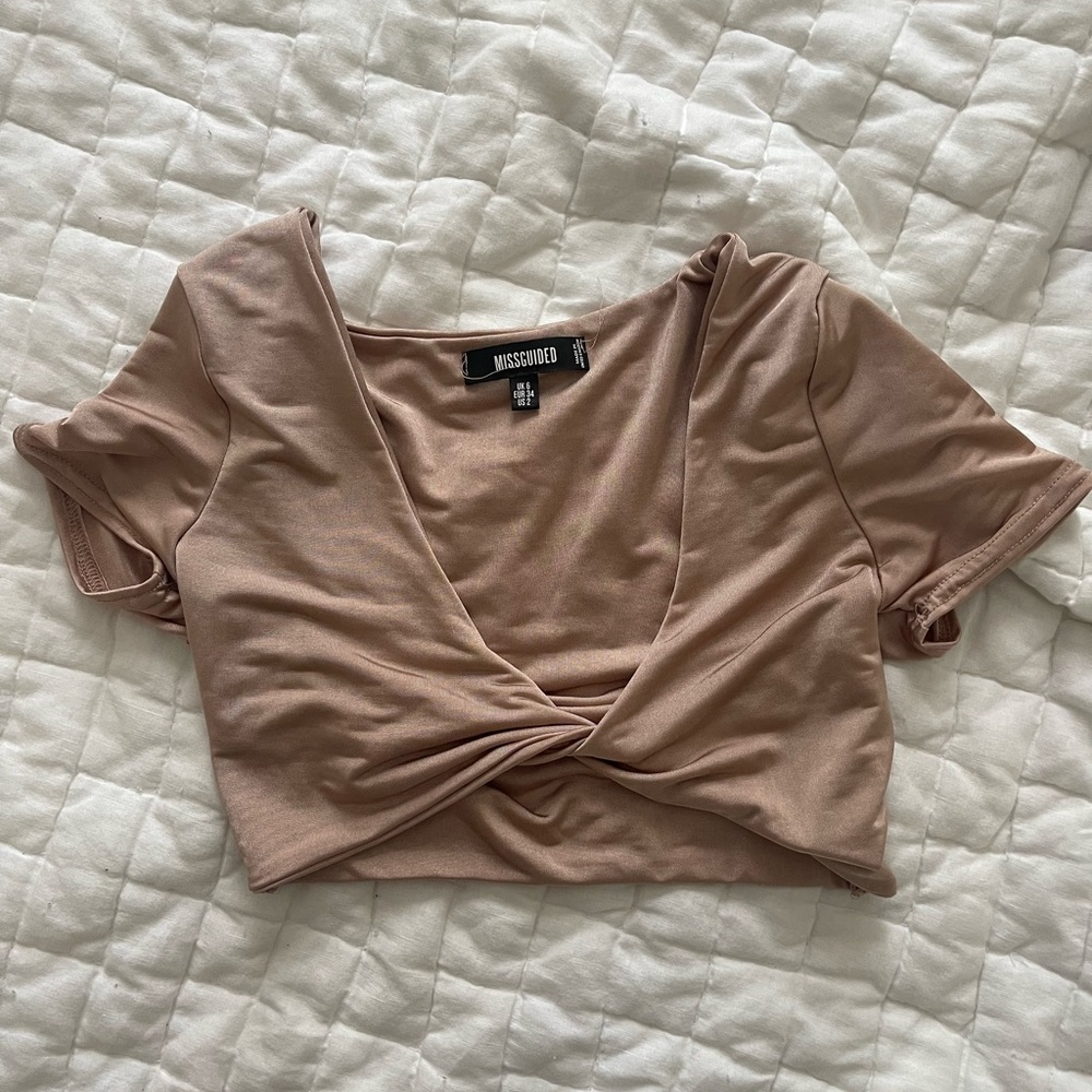 Tan Twist Front Crop Top